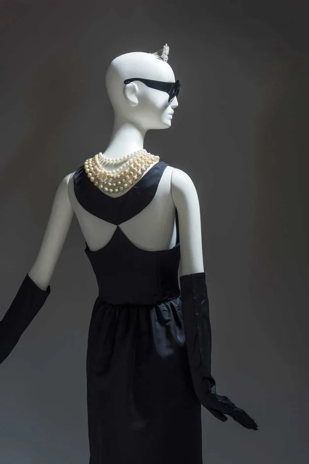 Back of the black Givenchy dress from Breakfast at Tiffany's on display