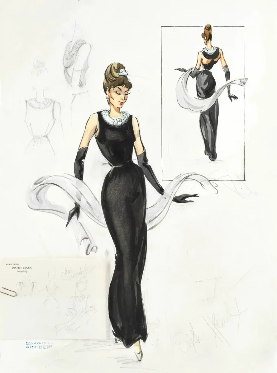 Costume sketch of Holly Golightly's black dress for Breakfast at Tiffany's (film, 1961)