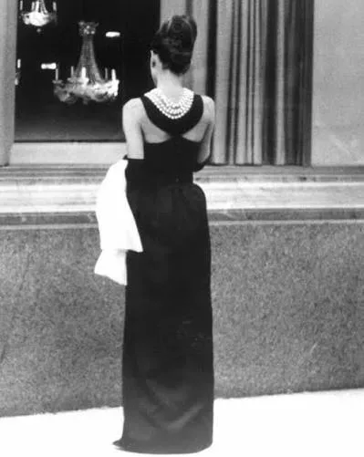 Back view of Audrey Hepburn in the black Givenchy dress, Breakfast at Tiffany's (film, 1961)