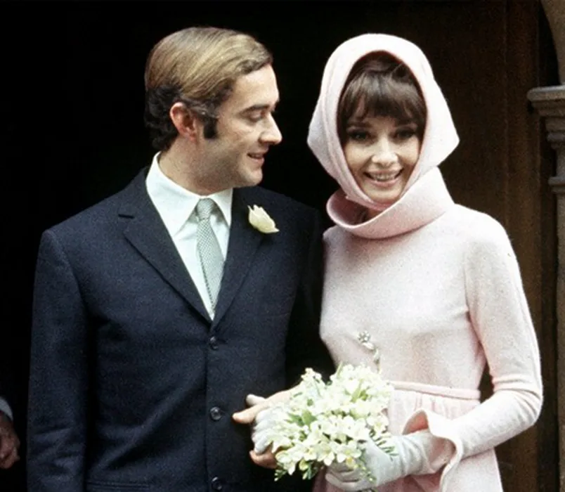 Audrey Hepburn and Andrea Dotti on their wedding day, Morges, 1969