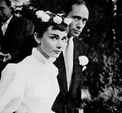 Audrey Hepburn and Mel Ferrer on their wedding day, 1954