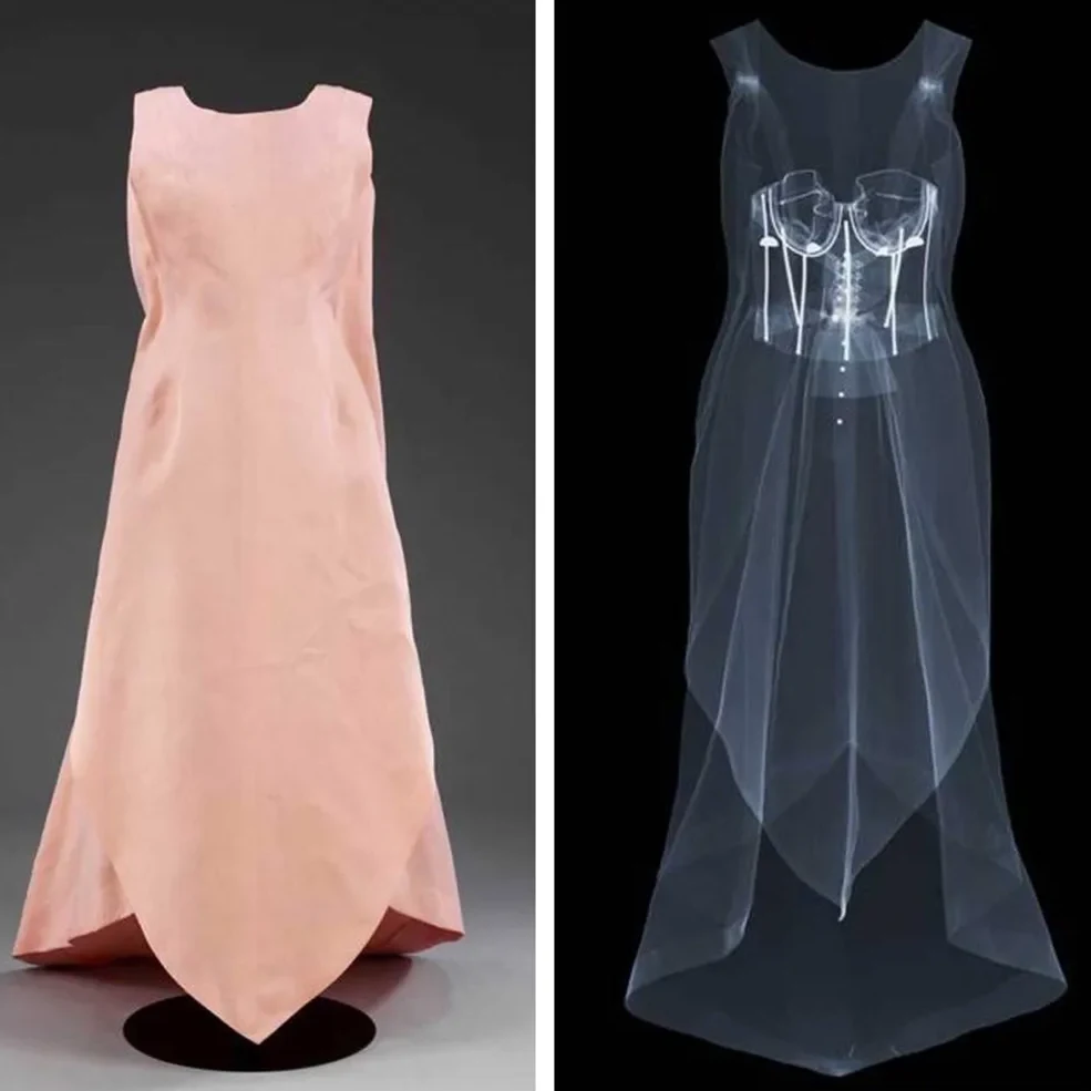 X-ray image of Ava Gardner's Tulip evening dress by Cristóbal Balenciaga, by Nick Veasey