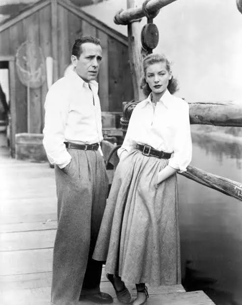 Lauren Bacall with Humphrey Bogart on the set of Key Largo, 1948