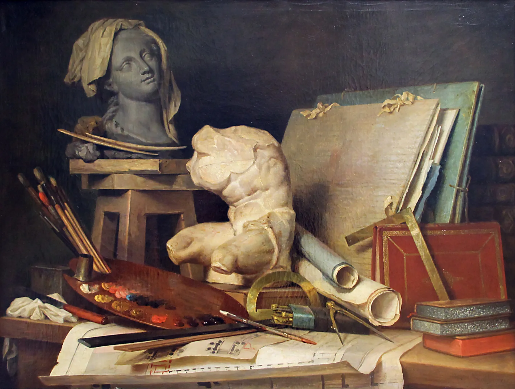 Attributes of Painting, Sculpture, and Architecture by Anne Vallayer-Coster(21 December 1744 - 28 February 1818)