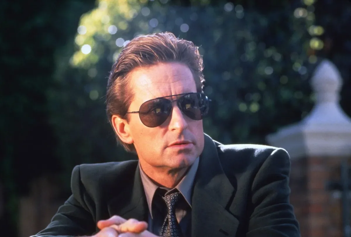 Michael Douglas in film basic instinct (1992), his suit designed by Nino Cerruti