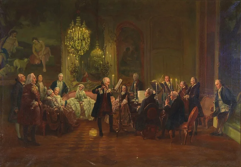 Frederick the Great Playing the Flute at Sanssouci. 1852 by Adolph von Menzel