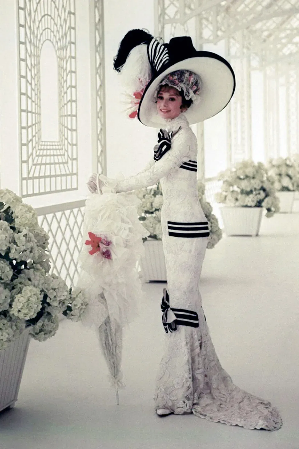 Audrey Hepburn in musical film my fair lady of 1964, costume designed by Cecil Beaton