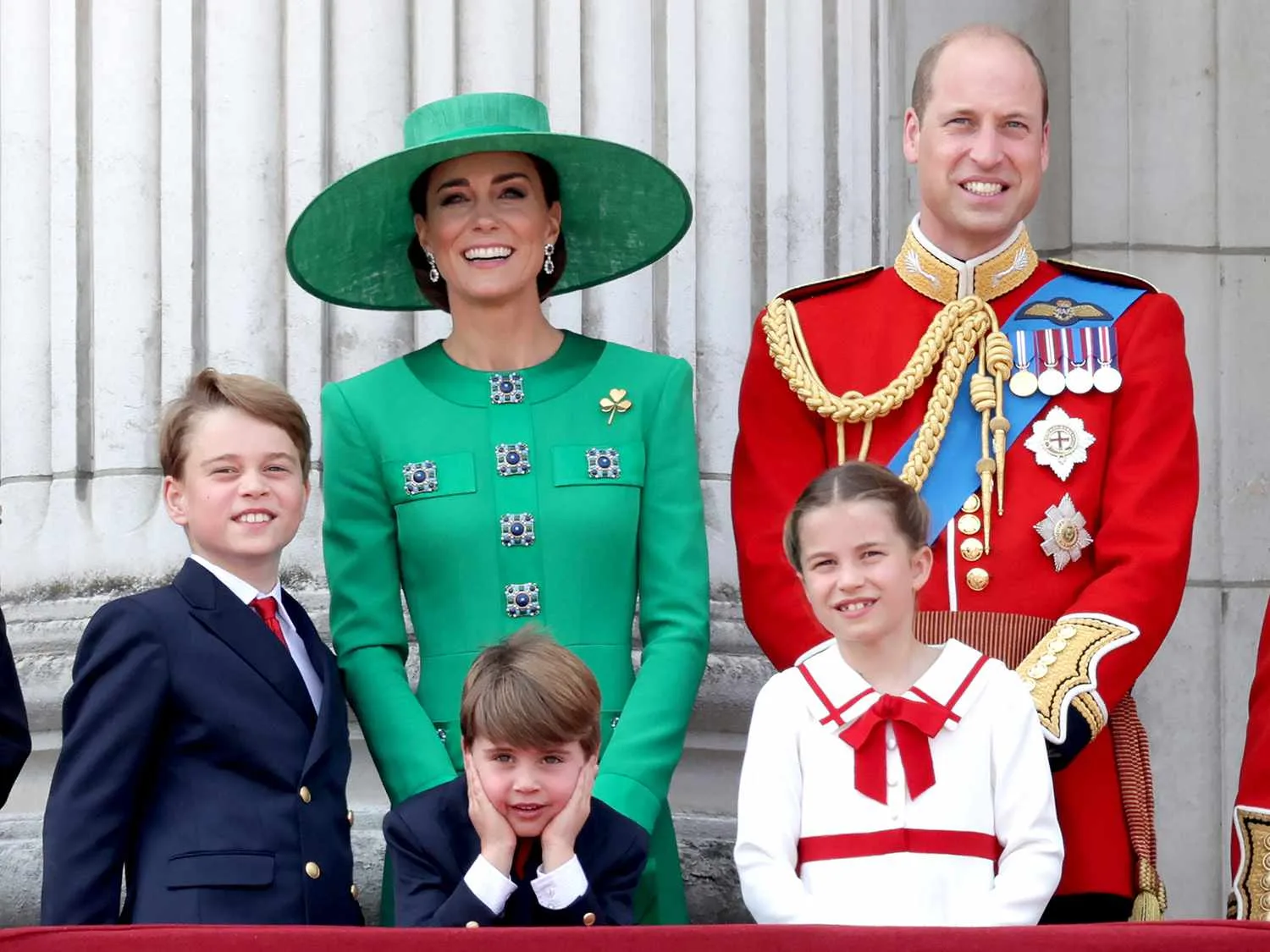 Catherine, Princess of Wales and Prince William with their 3 children: Princess Charlotte of Wales, Prince George of Wales, Prince Louis of Wales, 17 June 2023. photo by Chris Jackson/Getty