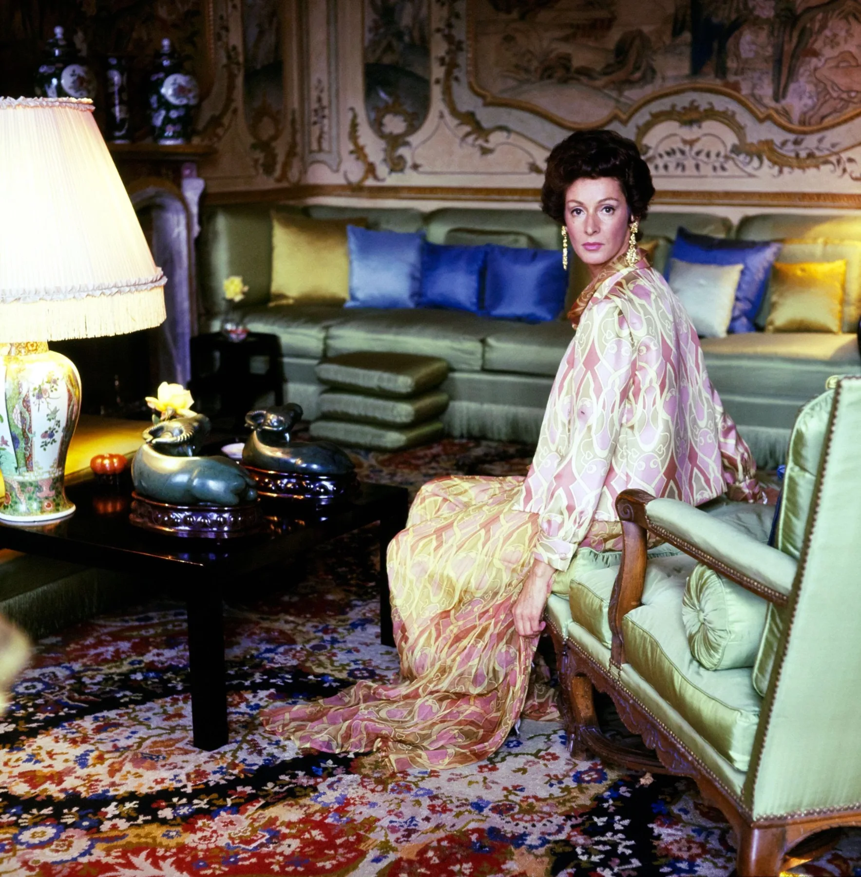 Marella Agnelli in "Pyjama Palazzo" designed by Federico Forquet and Irene Galitzine, photo by Horst P. Horst, 1967