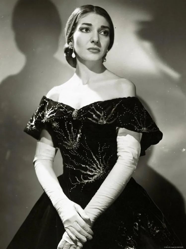 Maria Callas (born Maria Anna Cecilia Sophia Kalogeropoulos; 2 December 1923 – 16 September 1977) black and white portrait