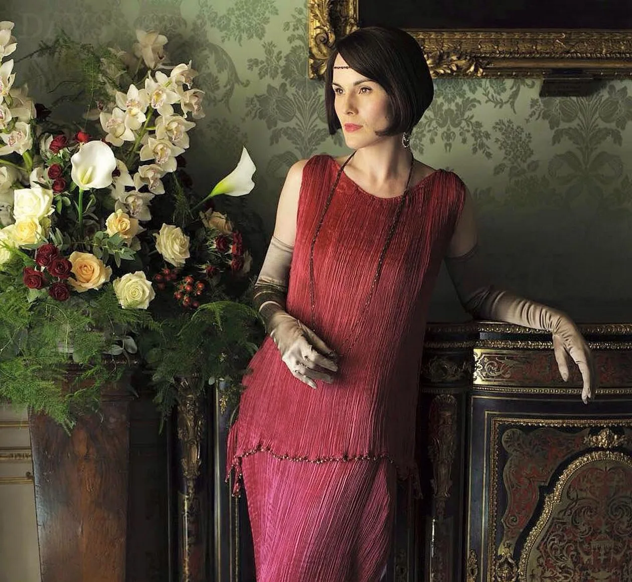 Lady Mary Crawley wearing an original Mariano Fortuny Peplos gown in Downton Abbey
