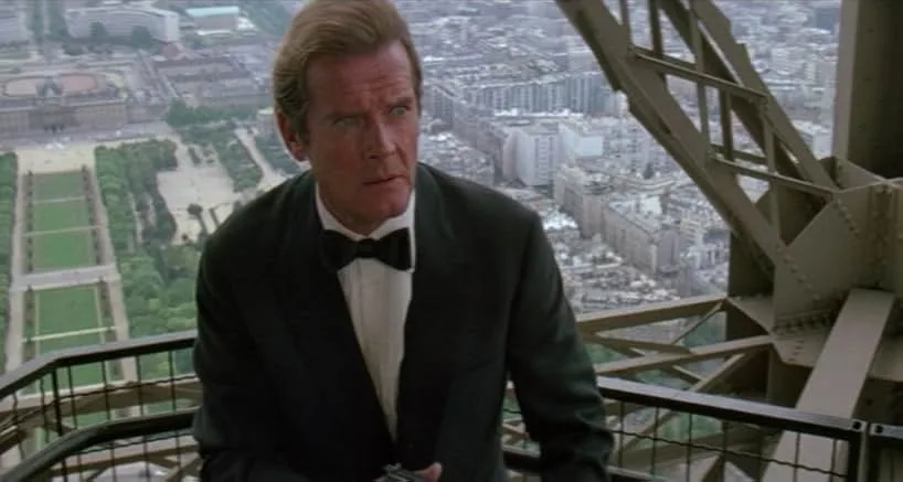 Roger Moore while shooting his last James Bond movie A View to a Kill in Chantilly, north of Paris, 1984