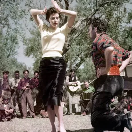 Ava Gardner as Maria Vargas dancing at the gypsy camp in The Barefoot Contessa (film, 1954)