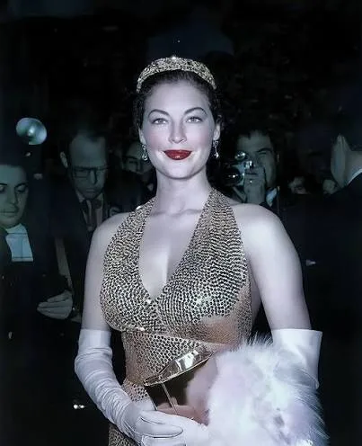Water-green satin ball gown by Sorelle Fontana for Ava Gardner at the premiere of The Barefoot Contessa (film, 1954)